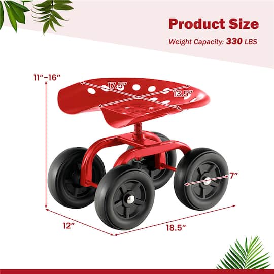 Costway Rolling Garden Cart Heavy Duty Height Adjustable Swivel Work Seat